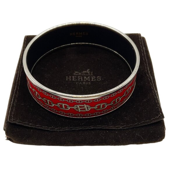 Hermès Chaine Red D'Ancre Enamel Wide Bangle - Picture 1 of 5